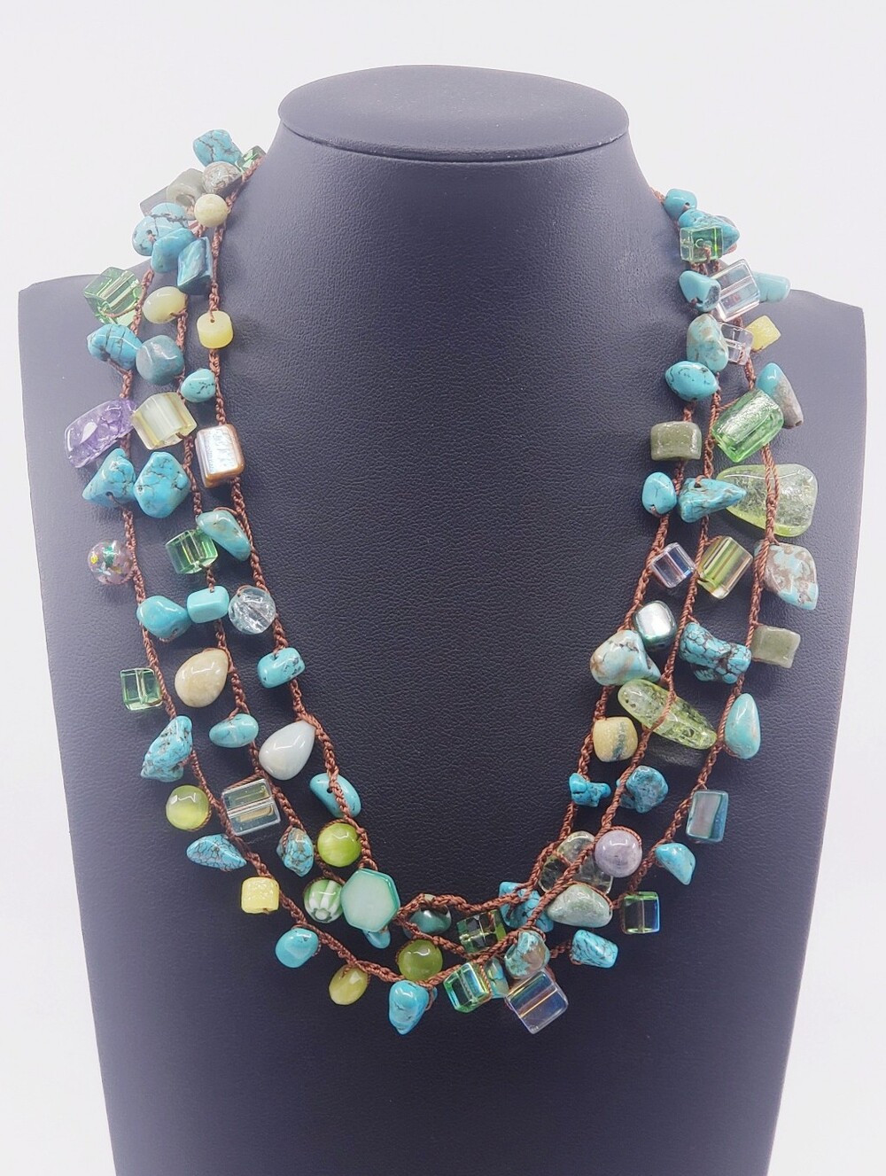 Beautiful Multi Strand Mixed Stone & Glass Beaded Necklace